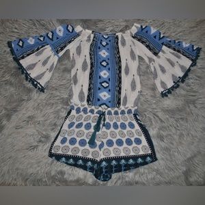 RAGA from Anthropologie Pommed Off The Shoulder Romper S NWOT